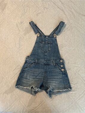 Vanilla Star Distressed Blue Denim Short Overalls